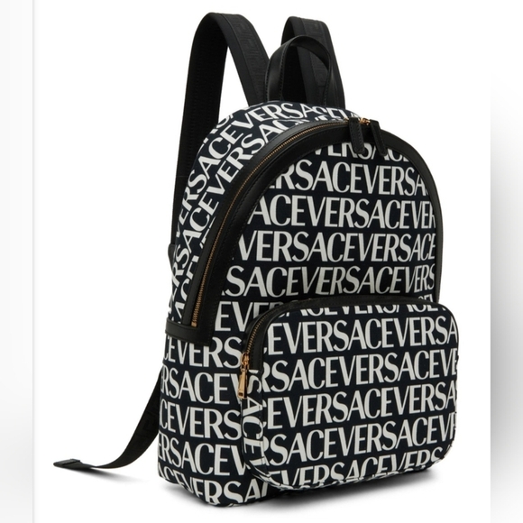 Versace Monogrammed Allover Backpack with Gold Hardware and Black Leather (NWT) - Picture 4 of 16
